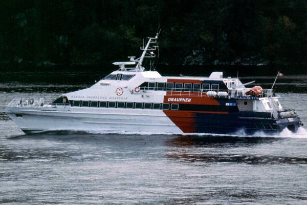 Photograph of the vessel  Draupner pictured approaching Bergen on 26th October 1998