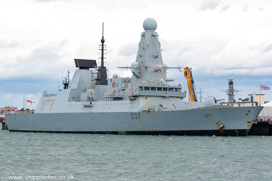 Photograph of the vessel HMS Duncan pictured in Portsmouth Naval Base on 19th April 2024