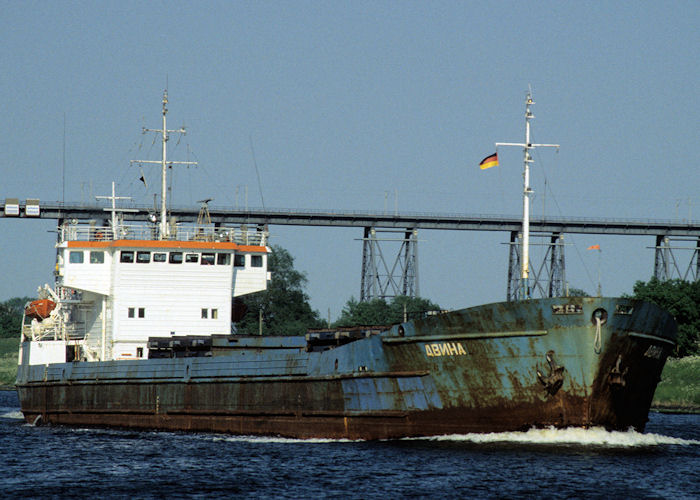 Photograph of the vessel  Dvina pictured passing through Rendsburg on 5th June 1997