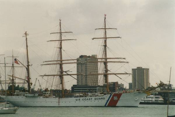 Photograph of the vessel USCGC Eagle pictured departing Portsmouth on 12th August 1996