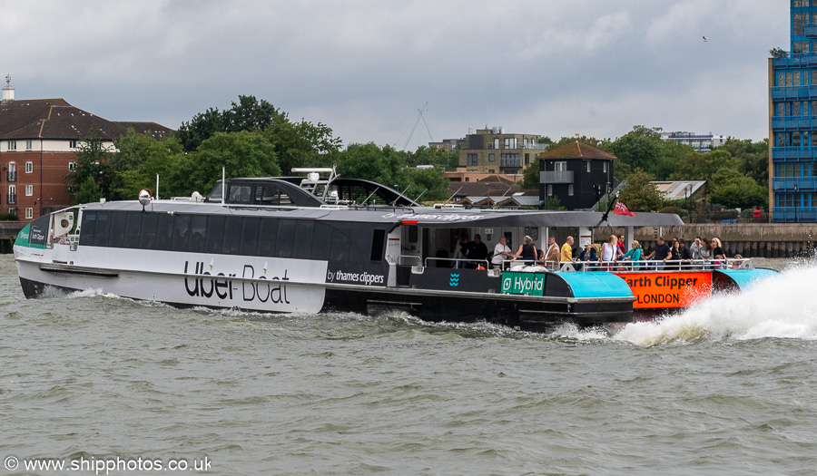 Photograph of the vessel  Earth Clipper pictured passing Rotherhithe on 20th July 2025