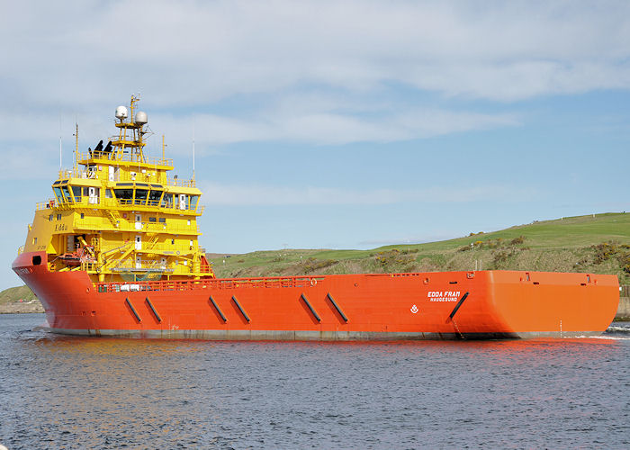 Photograph of the vessel  Edda Fram pictured departing Aberdeen on 13th May 2013