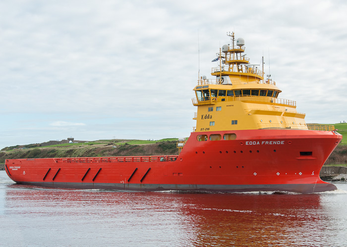 Photograph of the vessel  Edda Frende pictured arriving at Aberdeen on 11th October 2014