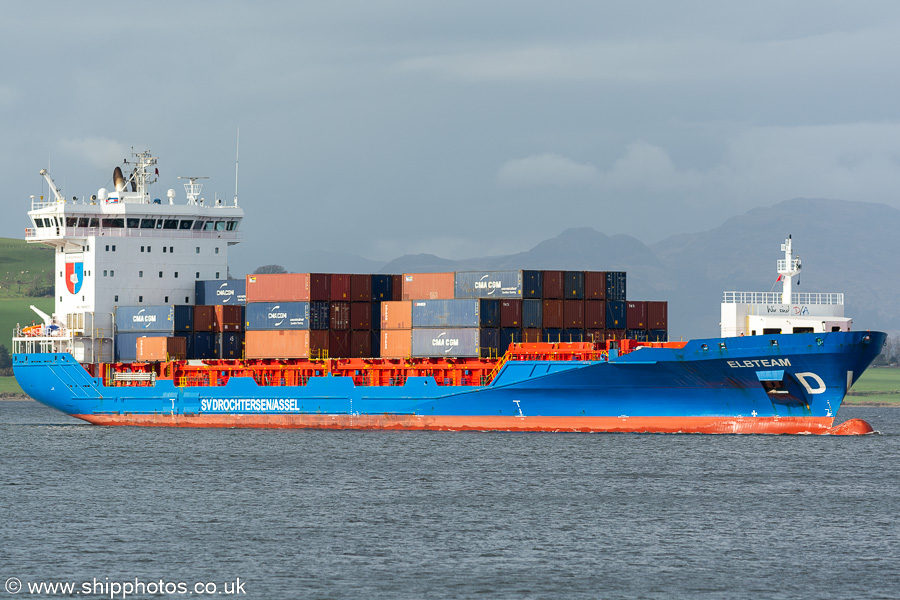 Photograph of the vessel  Elbteam pictured approaching Greenock Ocean Terminal on 23rd March 2023