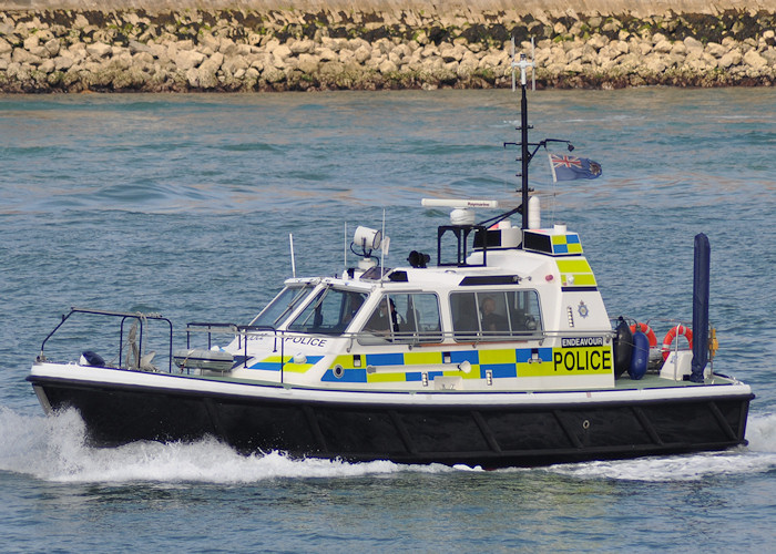 Photograph of the vessel  Endeavour pictured at the entrance to Portsmouth Harbour on 5th August 2011