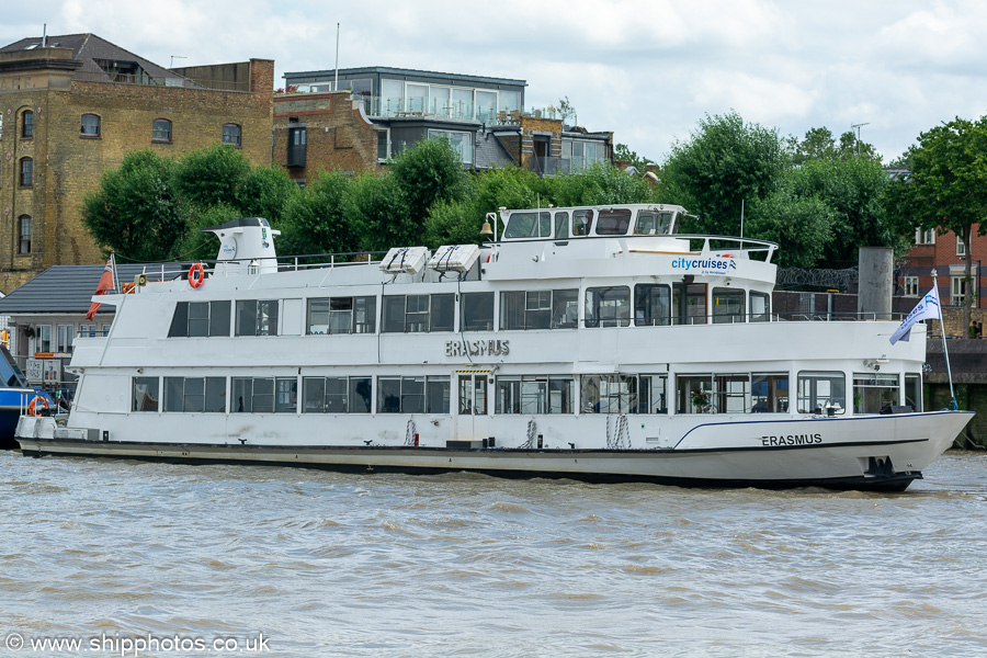 Photograph of the vessel  Erasmus pictured in London on 6th July 2023
