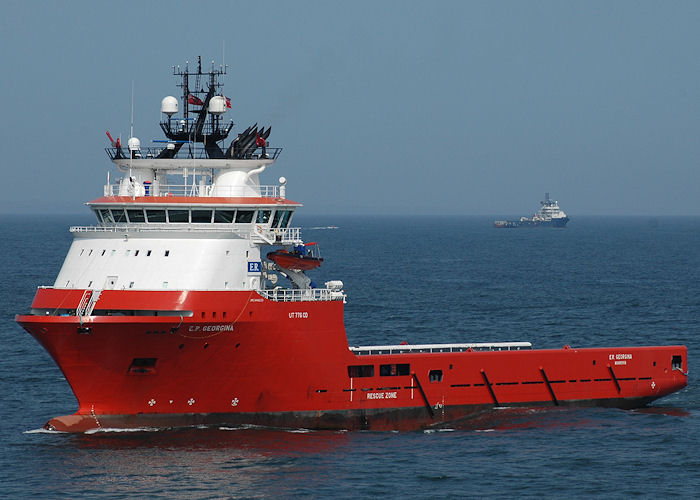 Photograph of the vessel  E.R. Georgina pictured arriving at Aberdeen on 29th April 2011