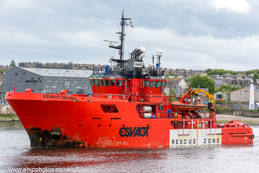 Photograph of the vessel  Esvagt Celina pictured departing Aberdeen on 28th May 2019