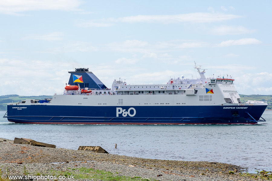 Photograph of the vessel  European Causeway pictured departing Cairnryan on 26th June 2023