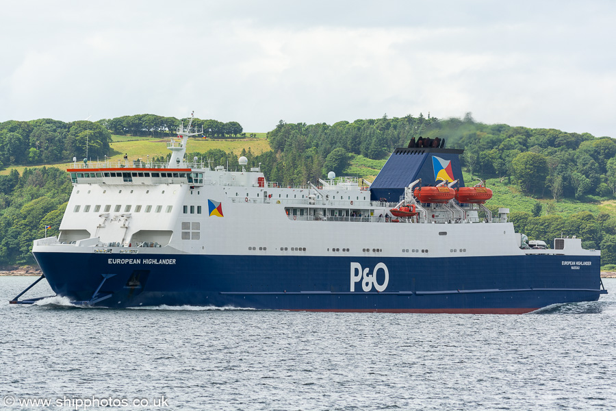 Photograph of the vessel  European Highlander pictured arriving at Cairnryan on 26th June 2023