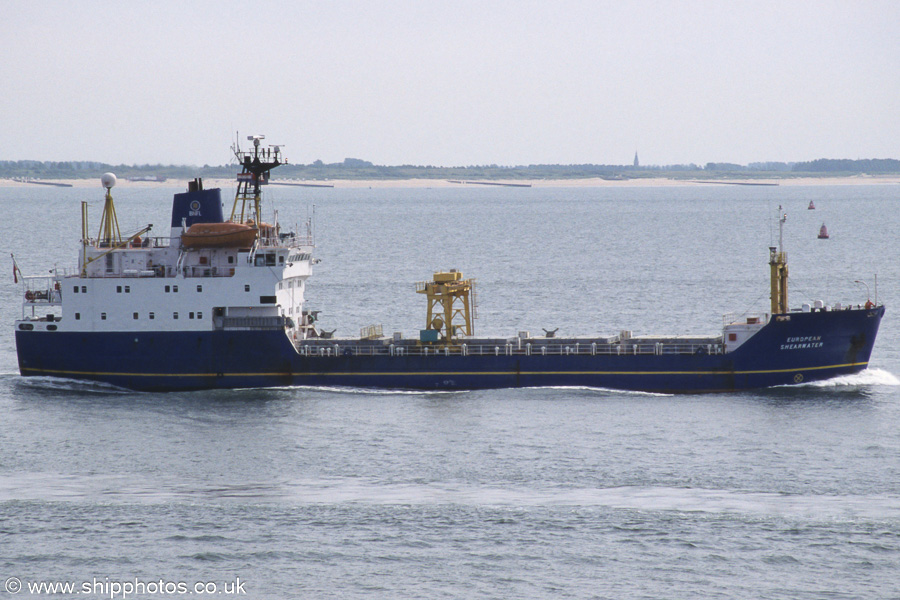 Photograph of the vessel  European Shearwater pictured on the Westerschelde passing Vlissingen on 19th June 2002