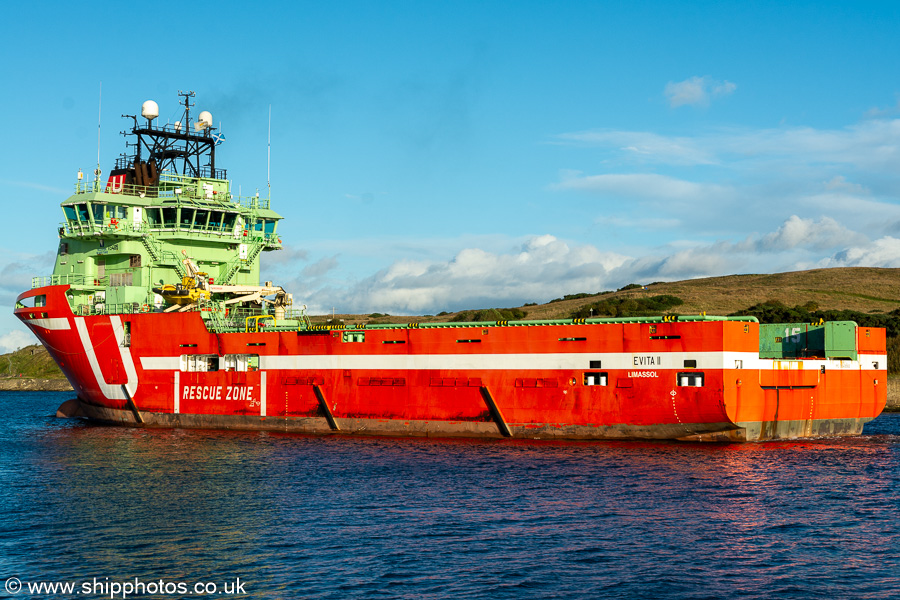 Photograph of the vessel  Evita II pictured departing Aberdeen on 10th September 2024