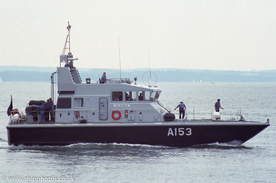 Photograph of the vessel XSV Example pictured arriving in Portsmouth Harbour on 2nd July 1989
