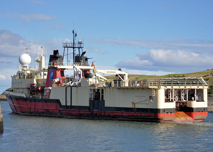 Photograph of the vessel rv Falcon Explorer pictured departing Aberdeen on 15th September 2013