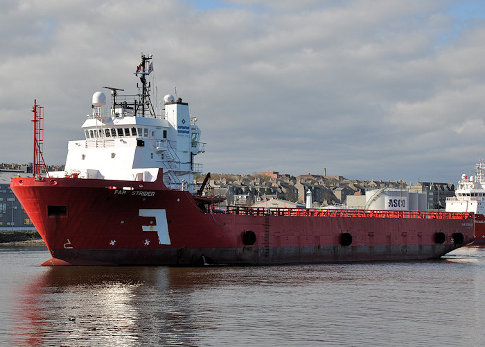 Photograph of the vessel  Far Strider pictured departing Aberdeen on 16th April 2012