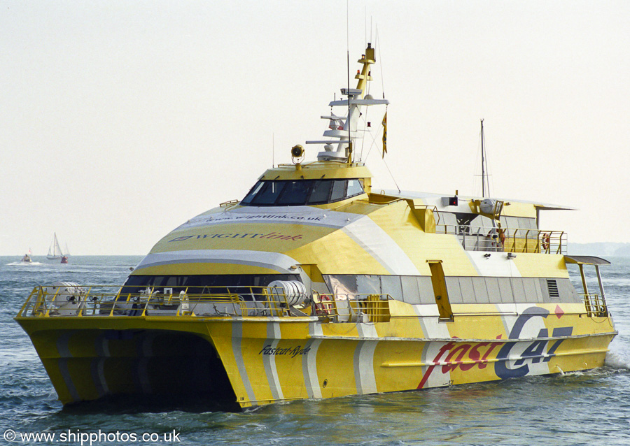 Photograph of the vessel  Fastcat Ryde pictured arriving in Portsmouth Harbour on 22nd September 2001