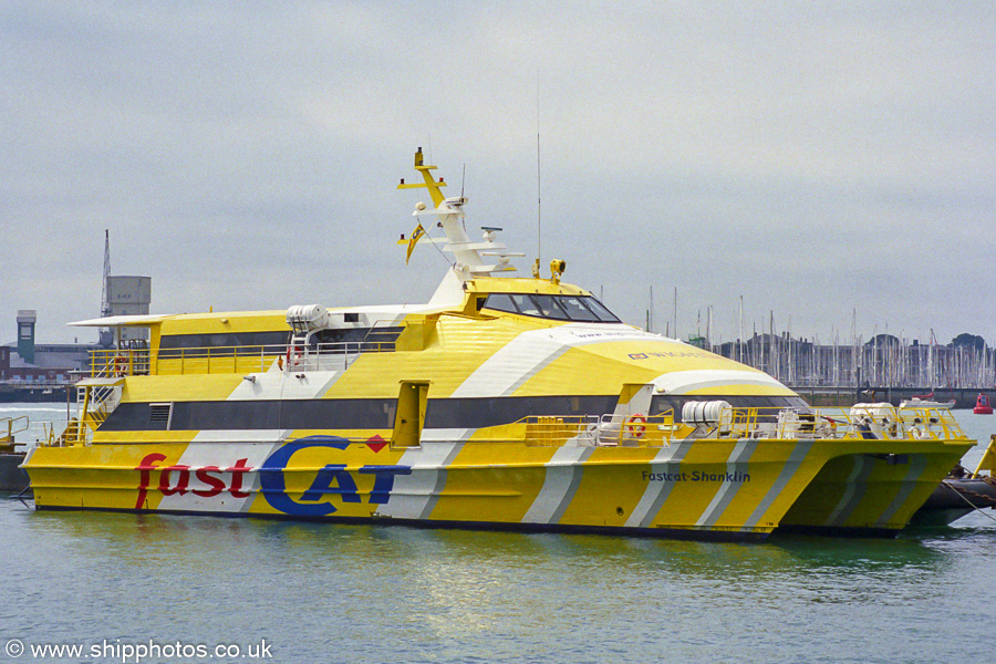 Photograph of the vessel  Fastcat Shanklin pictured at Portsmouth Harbour Station on 29th August 2002