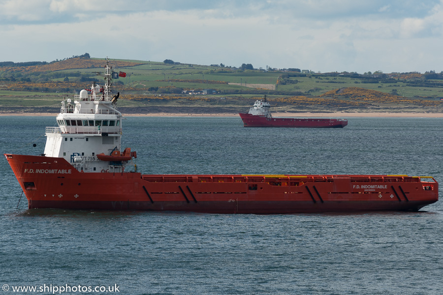 Photograph of the vessel  F.D. Indomitable pictured at anchor in Aberdeen Bay on 17th May 2015