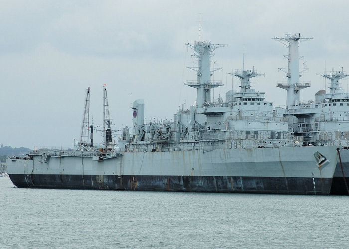 HMS Fearless pictured laid up in Portsmouth Harbour on 3rd July 2005