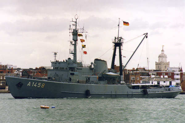 Photograph of the vessel FGS Fehmarn pictured arriving in Portsmouth Harbour on 12th June 1995