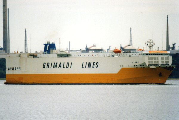Photograph of the vessel  Fides pictured arriving in Southampton on 8th August 1995