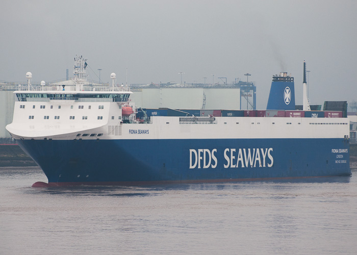 Photograph of the vessel  Fionia Seaways pictured arriving at Immingham on 20th July 2014