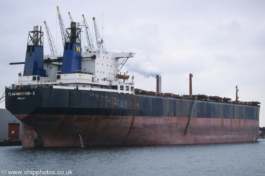 Photograph of the vessel  Flag Mersinidi I pictured in Suezhaven, Amsterdam on 16th June 2002