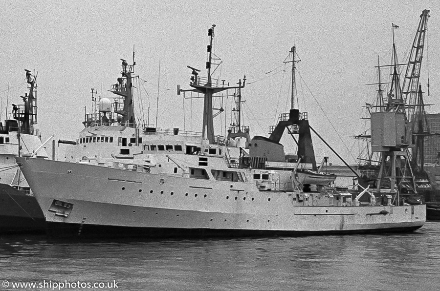 Photograph of the vessel HMS Fox pictured in Portsmouth Naval Base on 16th April 1989