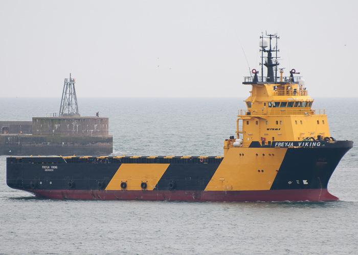 Photograph of the vessel  Freyja Viking pictured arriving at Peterhead on 5th May 2014