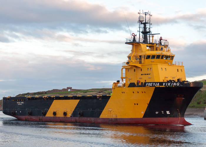Photograph of the vessel  Freyja Viking pictured arriving at Aberdeen on 11th October 2014