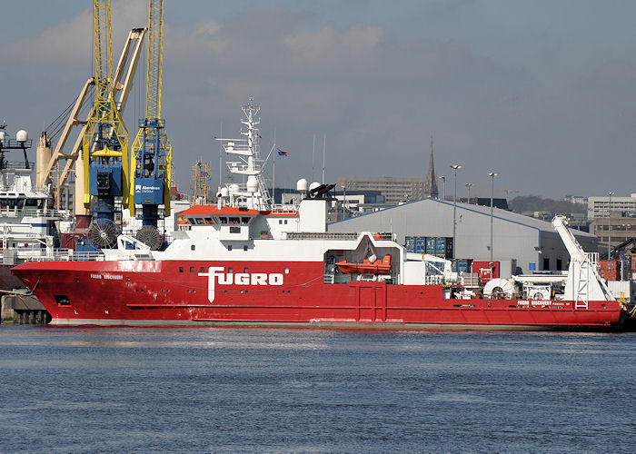 Photograph of the vessel rv Fugro Discovery pictured at Aberdeen on 7th May 2013