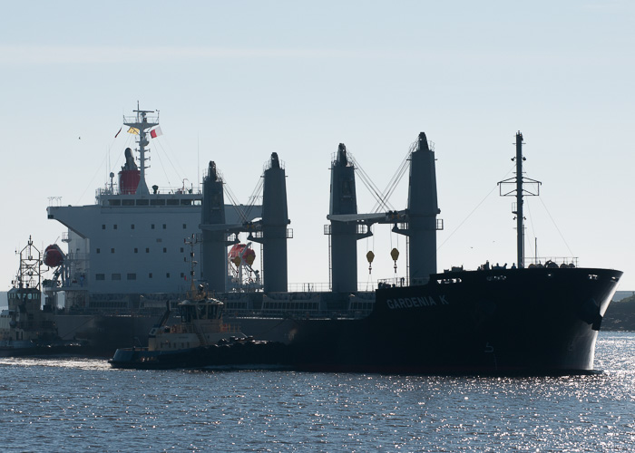 Photograph of the vessel  Gardenia K pictured passing North Shields on 26th May 2014