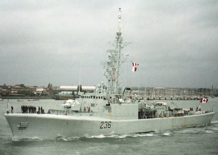 Photograph of the vessel HMCS Gatineau pictured departing Portsmouth Harbour on 25th July 1988