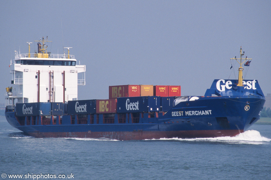Photograph of the vessel  Geest Merchant pictured on the Nieuwe Waterweg on 18th June 2002