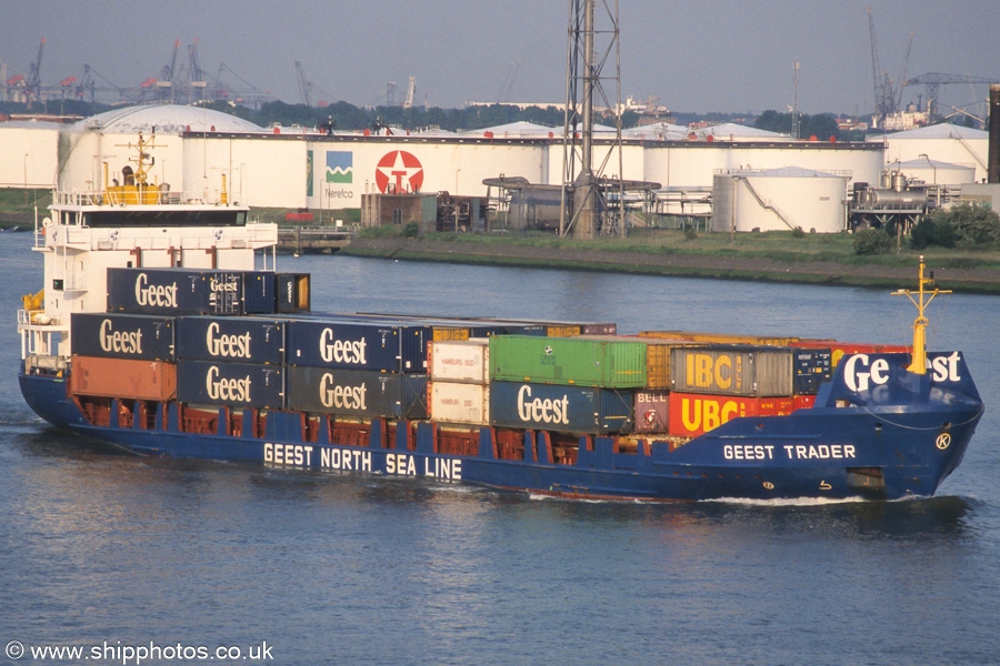 Photograph of the vessel  Geest Trader pictured on the Nieuwe Maas at Vlaardingen on 17th June 2002