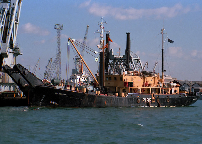 RMAS Goldeneye pictured in Portsmouth Naval Base on 26th September 1987