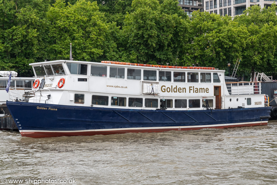 Photograph of the vessel  Golden Flame pictured at Victoria Embankment on 20th July 2025