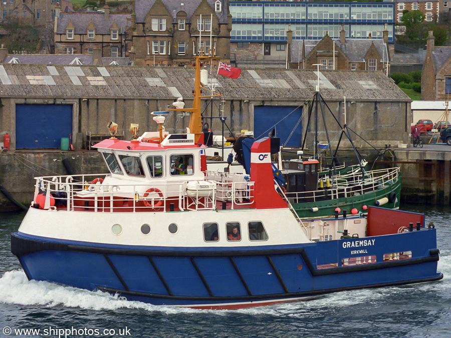Photograph of the vessel  Graemsay pictured departing Stromness on 9th May 2003