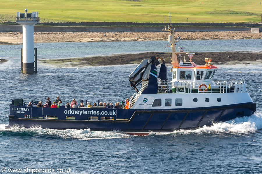 Photograph of the vessel  Graemsay pictured approaching Stromness on 17th May 2024