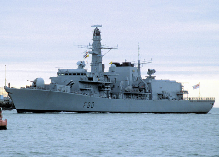 Photograph of the vessel HMS Grafton pictured arriving in Portsmouth Harbour on 17th October 1997