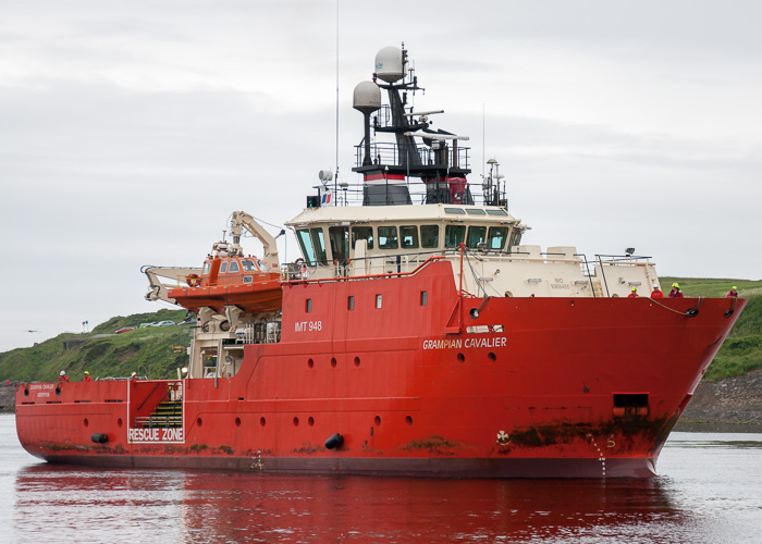 Photograph of the vessel  Grampian Cavalier pictured arriving at Aberdeen on 13th June 2014