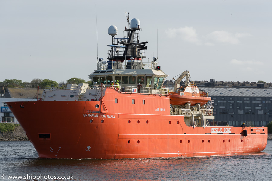 Photograph of the vessel  Grampian Confidence pictured departing Aberdeen on 22nd May 2015