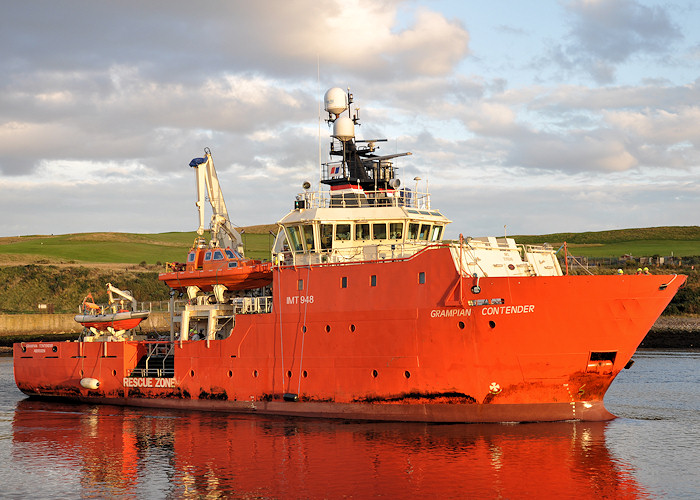 Photograph of the vessel  Grampian Contender pictured arriving at Aberdeen on 16th September 2012