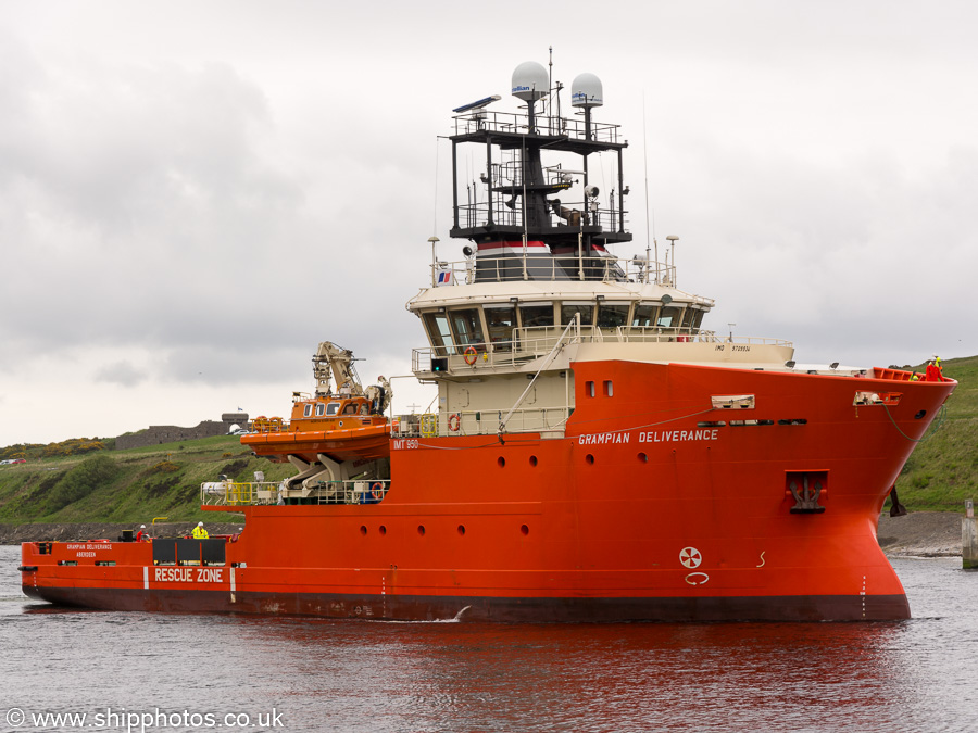 Photograph of the vessel  Grampian Deliverance pictured arriving at Aberdeen on 30th May 2019