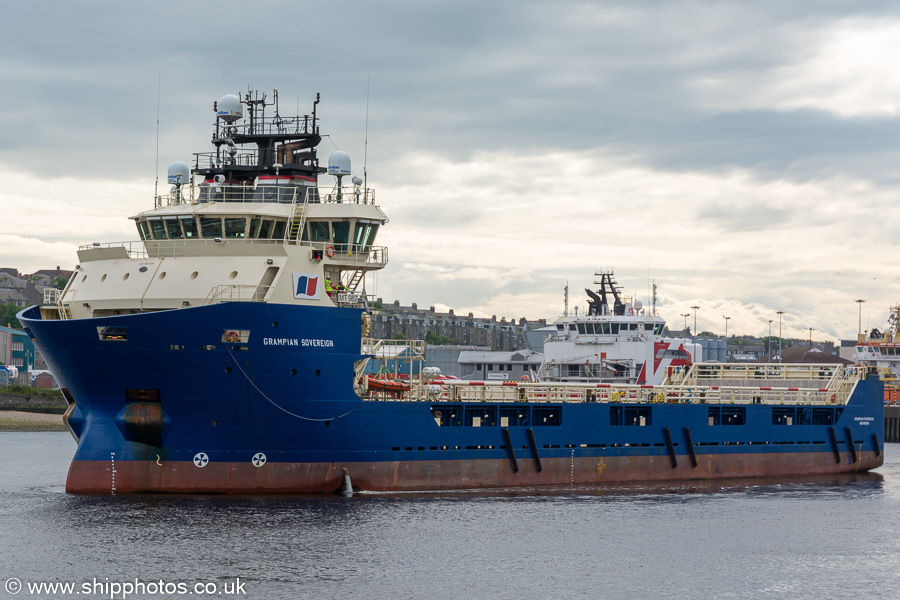 Photograph of the vessel  Grampian Sovereign pictured departing Aberdeen on 29th May 2019