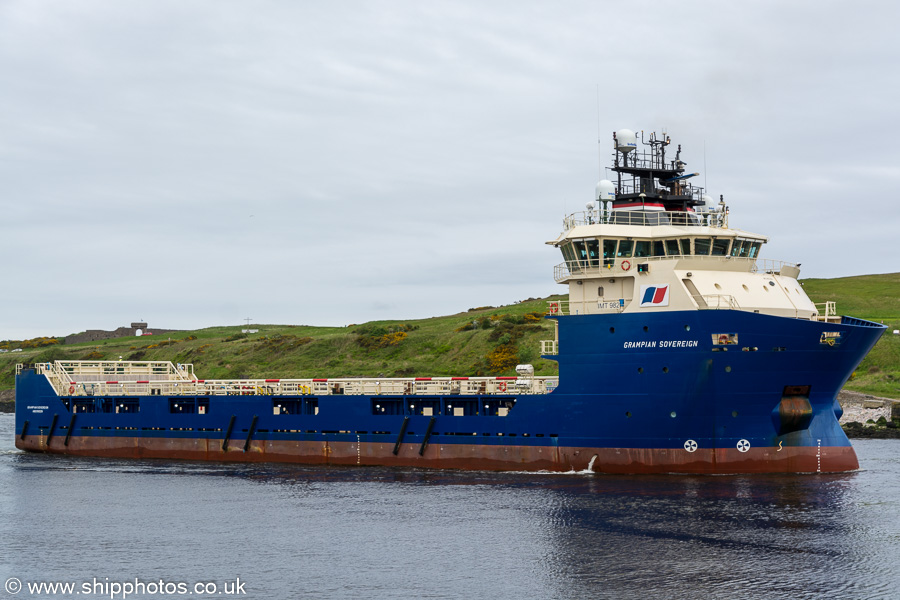 Photograph of the vessel  Grampian Sovereign pictured arriving at Aberdeen on 30th May 2019