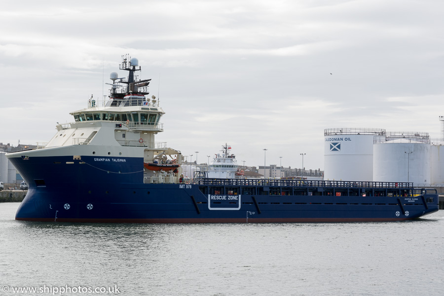 Photograph of the vessel  Grampian Talisman pictured departing Aberdeen on 23rd May 2015