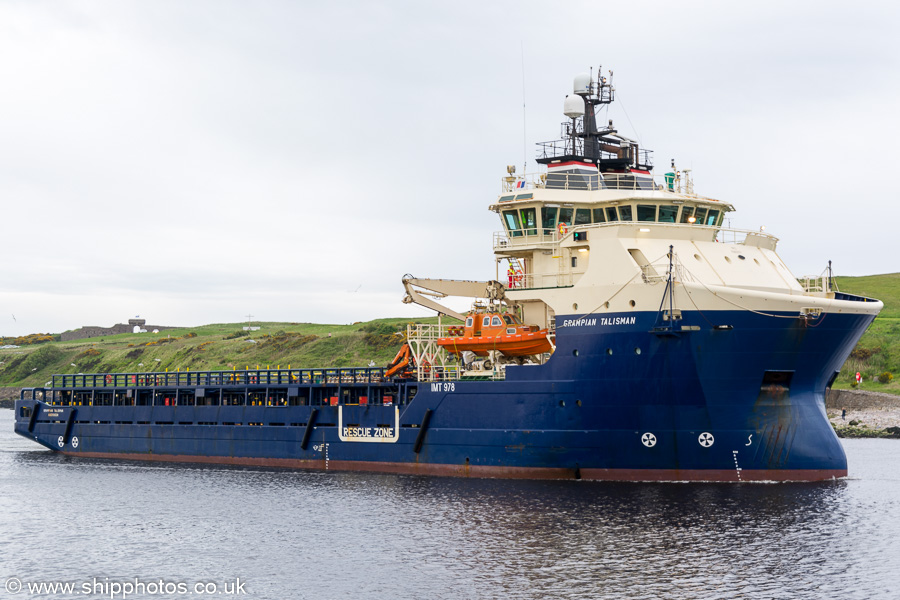 Photograph of the vessel  Grampian Talisman pictured arriving at Aberdeen on 29th May 2019