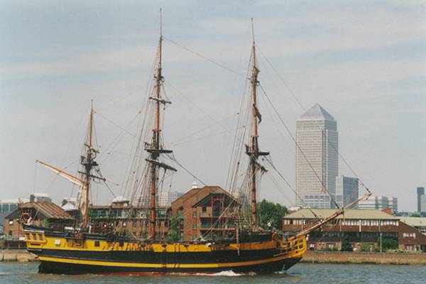 Photograph of the vessel  Grand Turk pictured on the Thames passing Greenwich on 27th May 1999