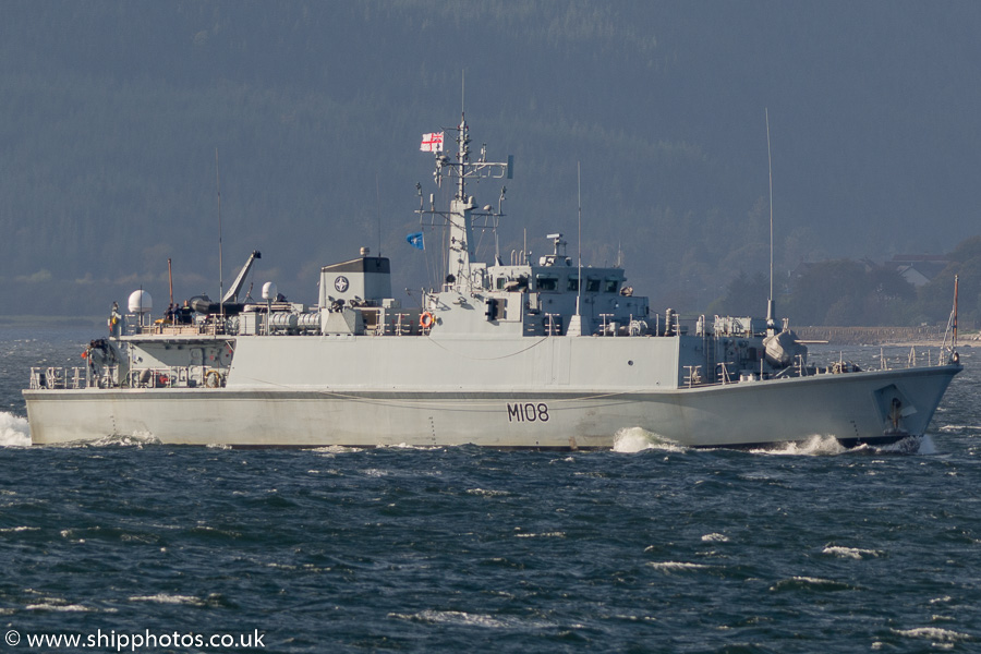 Photograph of the vessel HMS Grimsby pictured passing Gourock on 6th October 2016